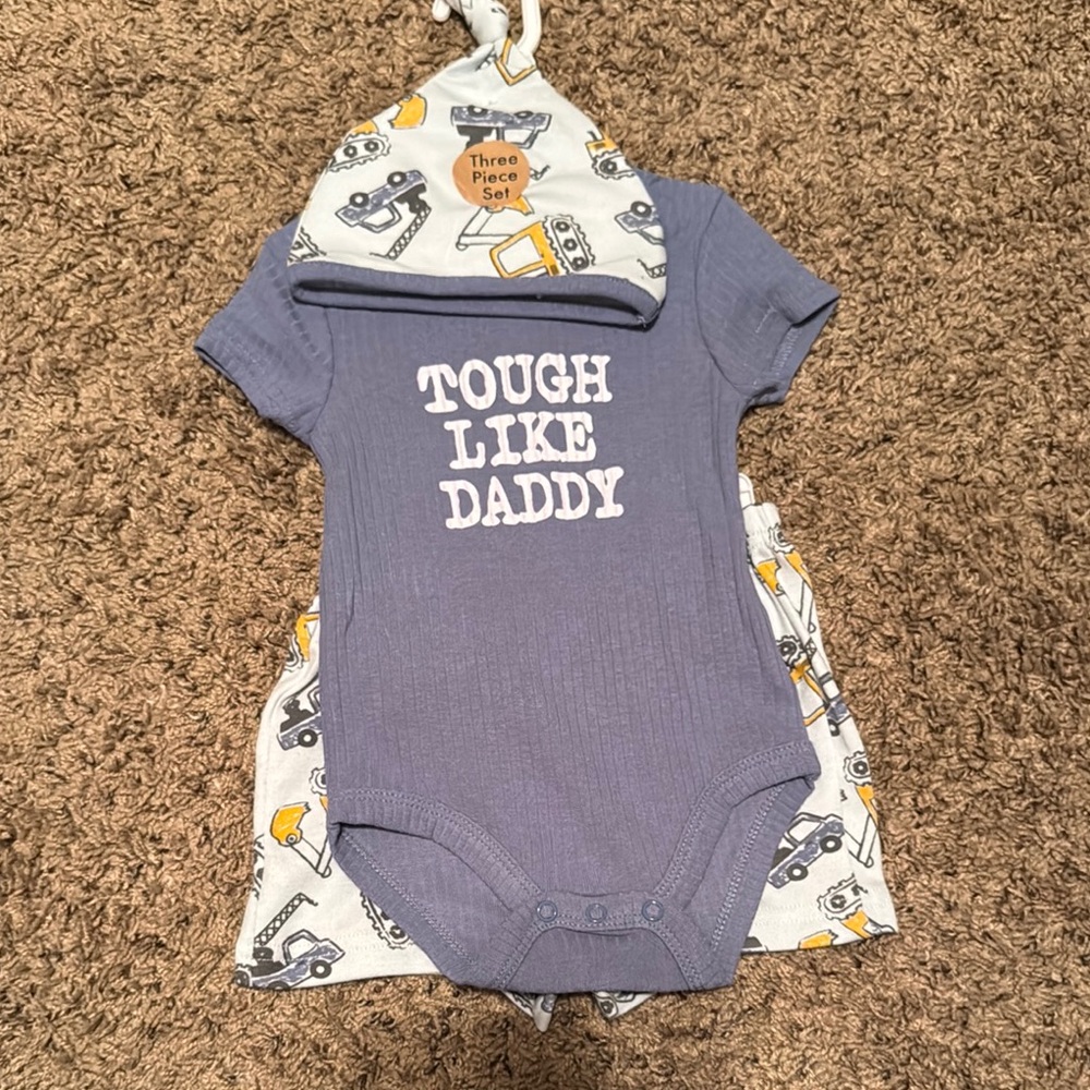 Gray Baby Onesie Set with Hat and Shorts